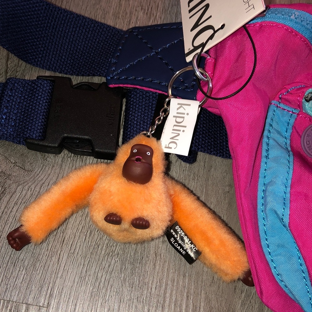 Kipling Yasemina Nylon Waist Pack Azalea Pink Color Block + Monkey Keychain NWT - Picture 4 of 16